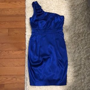 Cobalt blue one shoulder bow dress